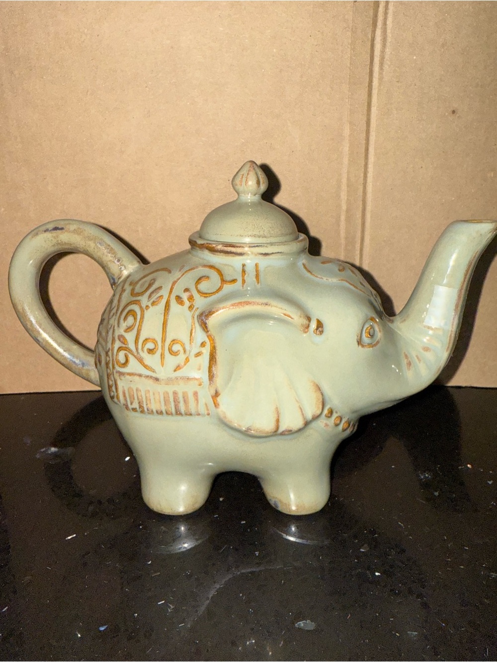 Pier 1 Pale Sage Ceramic Elephant Teapot